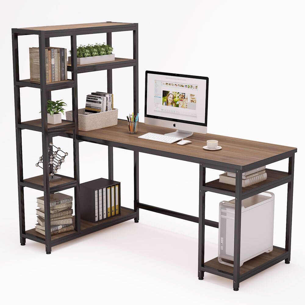 Tribesigns 67 “ computer desk with 9 storage shelves 